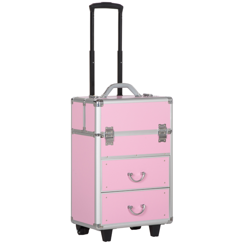 HOMCOM Kosmetikkoffer Trolley Make-up Koffer Kosmetikkoffer Vanity Verstellbarer Teleskopgriff 36L x 23B x 58H cm Alu ABS Rosa Aosom – Bild 1 von 2
