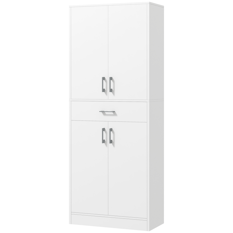 HOMCOM Küchenbuffet Küchenschrank hoher Schrank 2 verstellbare Regale 4 Türen 2 Schränke und 1 zentrale Schublade Höhe 180 cm Weiß Aosom – Bild 1 von 2