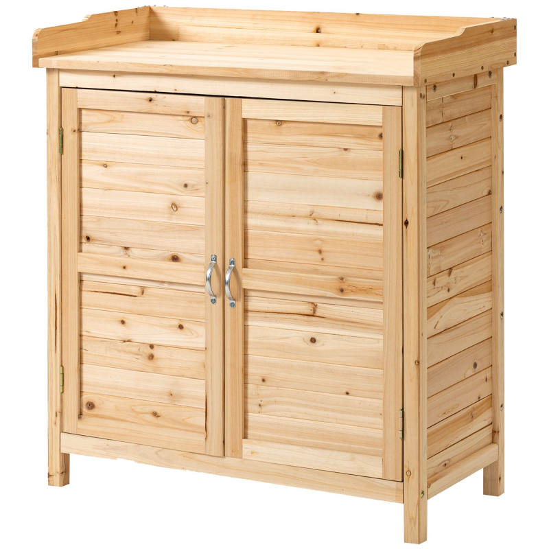 Outsunny Gartenhaus Werkzeugschuppen auf Standfuß Schrank mit Doppeltür und internem Regal aus massivem Tannenholz vorölte Maße 83L x 40B x 92H cm natur Aosom – Bild 1 von 2