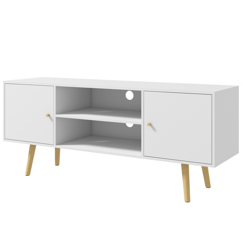 HOMCOM TV-Möbel TV-Bank im skandinavischen Stil 2 Türen 2 Fächer Beine aus Kiefernholz Spanplatten Weiß - 120 x 34 x 50 cm Aosom – Bild 1 von 2