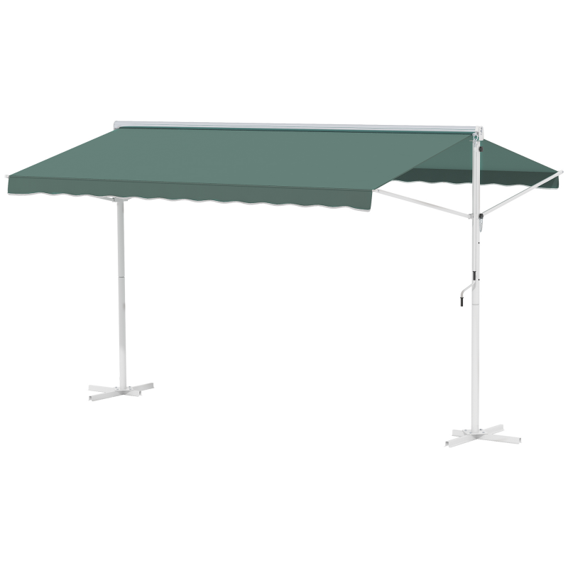 Outsunny Doppeldachmarkise 4 x 3 m manuell einziehbar Verstellbare Dachneigung Metall Polyester wasserdicht Dunkelgrün Aosom – Bild 1 von 2
