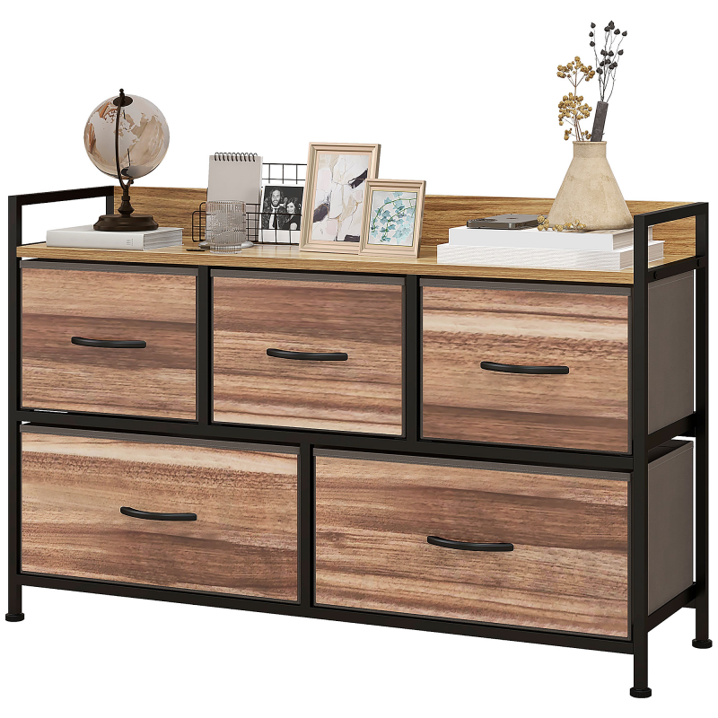 HOMCOM Kommode Aufbewahrungsmöbel 5 Schubladen aus Stoff 98 x 29 x 63 cm in schwarzer Stahlstruktur Aosom – Bild 1 von 2