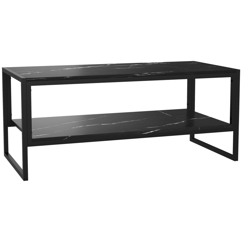 HOMCOM Moderne Couchtisch mit 2 Regale 106 x 50 x 47 cm Schwarz Aosom – Bild 1 von 2
