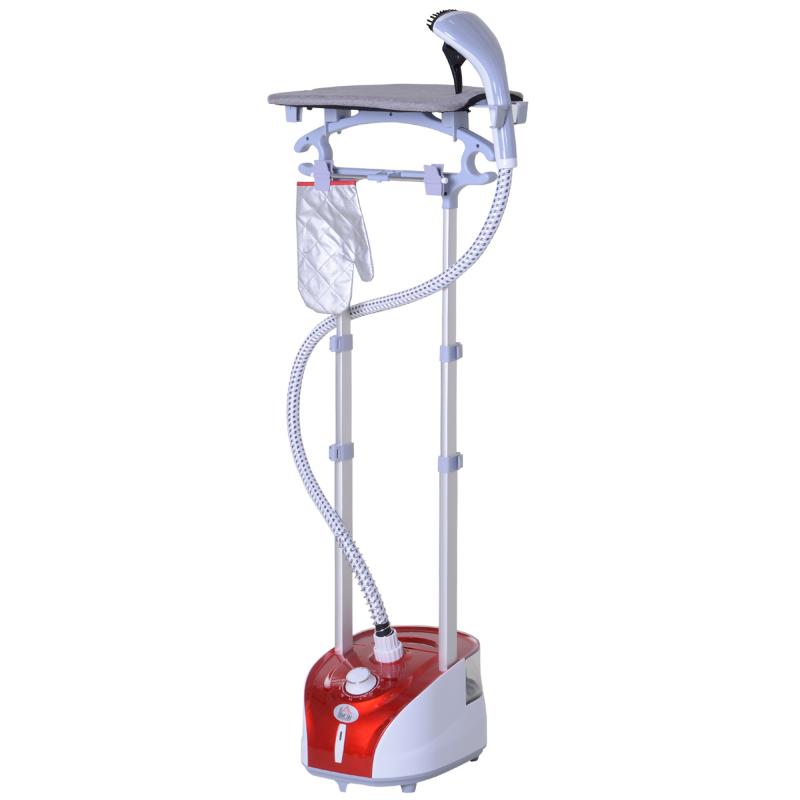 HOMCOM Dampfbügler 1950 W mit integriertem Bügelbrett, 2 L Wassertank, Teleskopstange, Handschuh + Kleiderbügel, Rot Aosom – Bild 1 von 2
