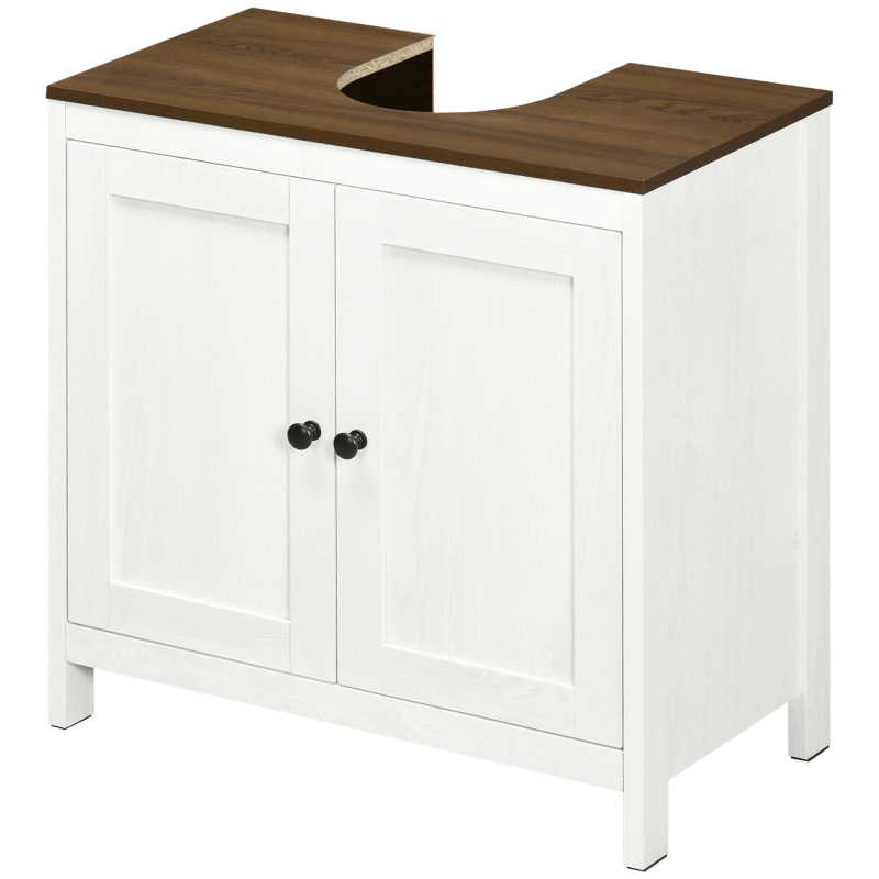 kleankin Unterschrank für Waschbecken Badezimmermöbel Unterschrank - 2 Türen mit Regal - 60 x 30 x 60 cm - Weiß und Holzoptik Aosom – Bild 1 von 2