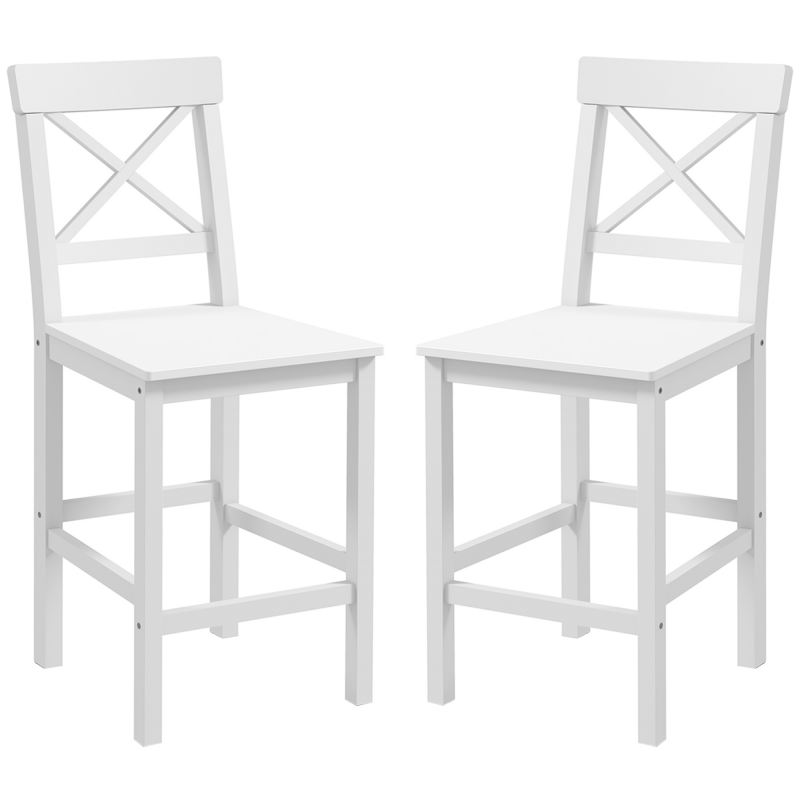 HOMCOM Set von 2 Barhockern, Barhocker im Landhausstil aus Holz, 60 cm Höhe mit Fußstütze, Maße 41B x 46T x 97,5H cm, weiß Aosom – Bild 1 von 2