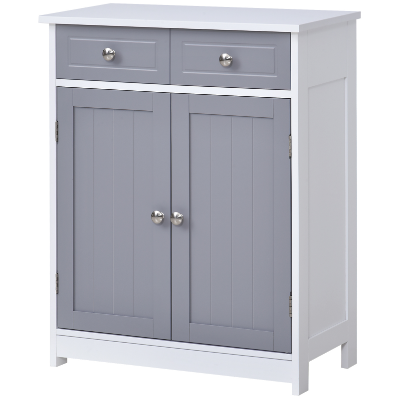 kleankin Aufbewahrungsmeubel, Badezimmerschrank, Schrank mit 2 Türen 2 Schubladen - 60 x 30 x 75 cm - Grau und Weiß Aosom – Bild 1 von 2