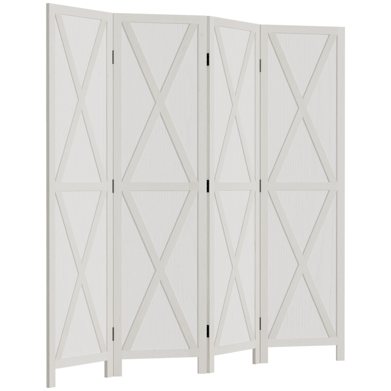HOMCOM Innenraum-Paravent 4 Paneele 182L x 170H cm Landhausstil Chic - Raumteiler mit Kreuzgittern - Weißes Paulownia-Holz Aosom – Bild 1 von 2