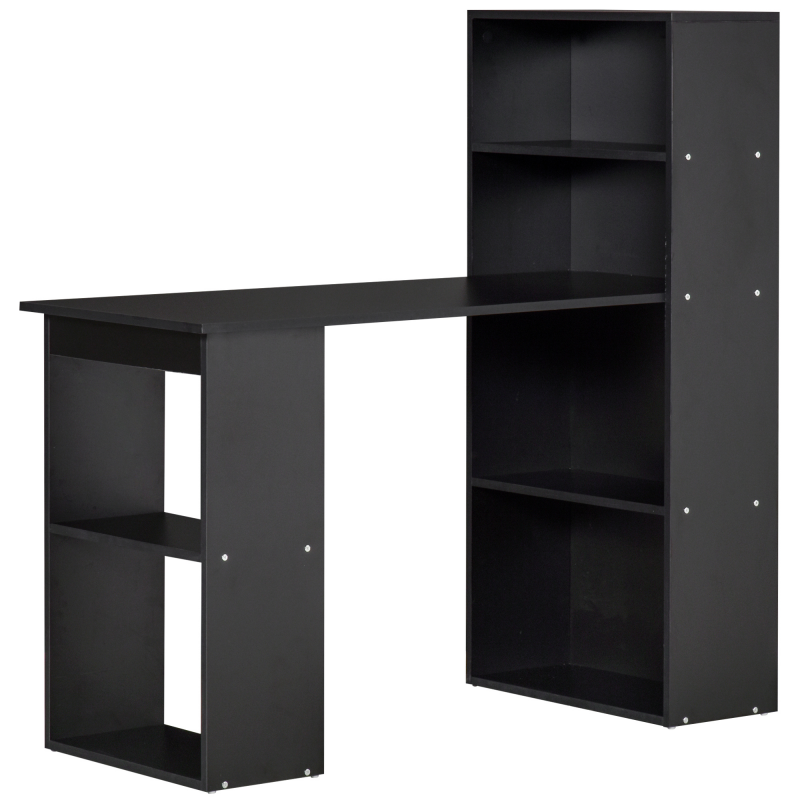 HOMCOM Computertisch mit angrenzendem Bücherregal Eckbüro 120L x 55B x 120H cm Multi-Lagerung Schwarz Aosom – Bild 1 von 2
