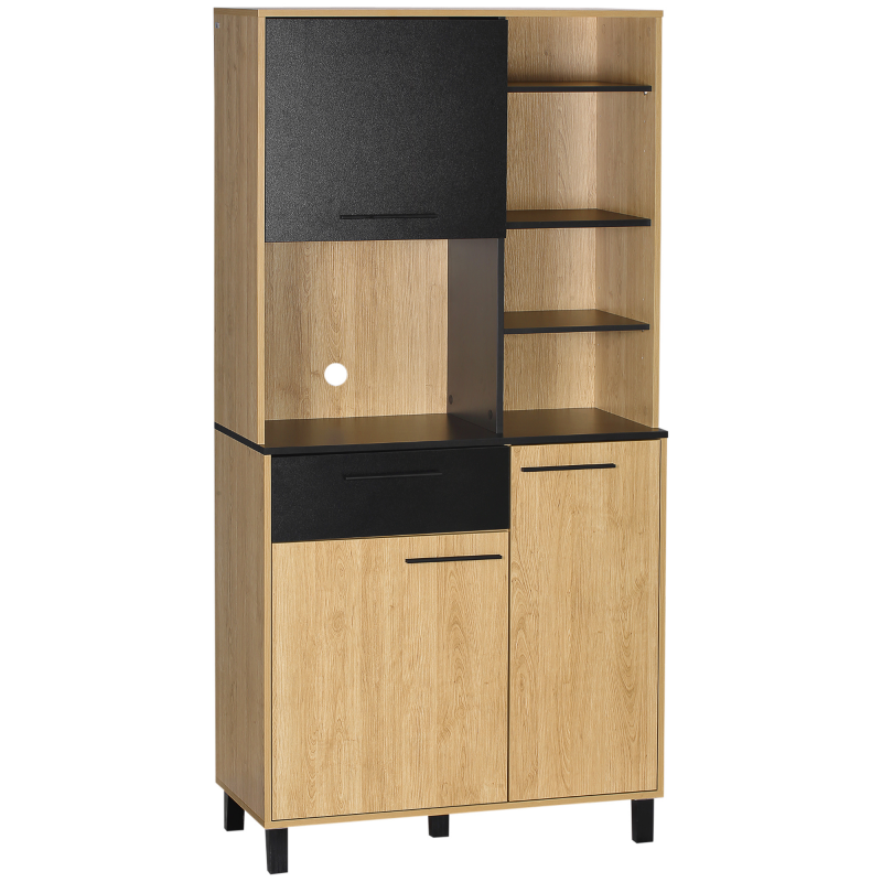 HOMCOM Küchenbuffet Küchenschrank mit Mehrfach-Stauraum, 1 Schublade, 3 Schränke, 4 Nischen und Kabeldurchlass, Höhe 180 cm Aosom – Bild 1 von 2