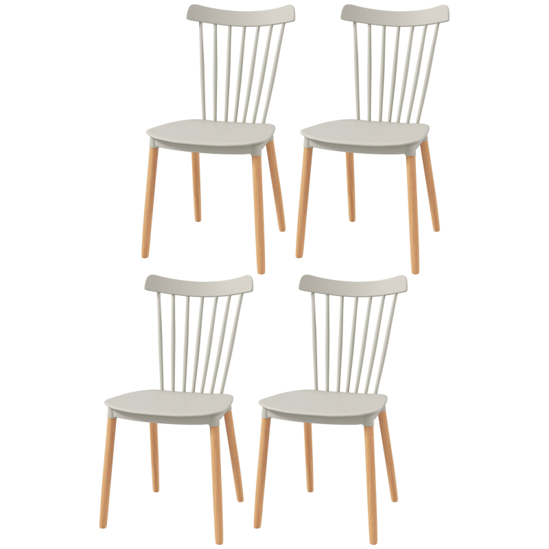 HOMCOM Set mit 4 Esszimmerstühlen, Küchenstühle, skandinavischer Stil, hohe Rückenlehne, Sitz aus Polypropylen, Buchenholzbeine, für Wohnzimmer, Schlafzimmer, Küche, Büro, Grau Aosom – Bild 1 von 2