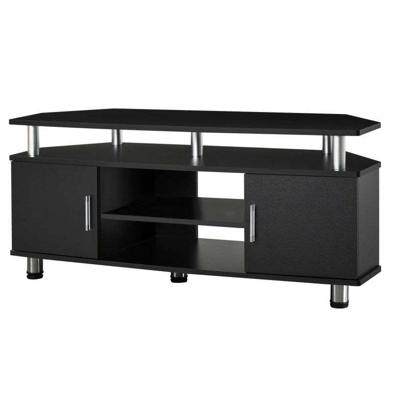 HOMCOM TV-Bank im zeitgenössischen Design mit Multi-Aufbewahrung: 2 Türen Zentrale Nische Regal Große Plattform 120L x 40B x 52H cm Schwarz Chrom Aosom – Bild 1 von 2