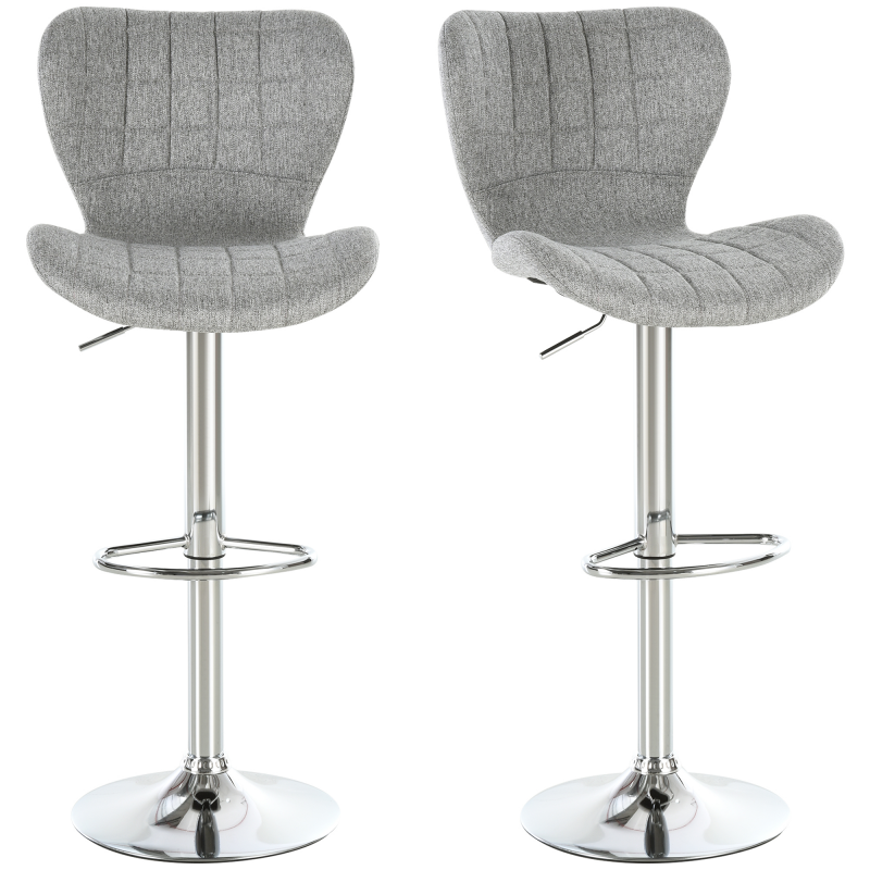 HOMCOM Set mit 2 zeitgemäßen Design-Barhockern, höhenverstellbar 59-81 cm, 360° drehbar, Leinen Grau Aosom – Bild 1 von 2