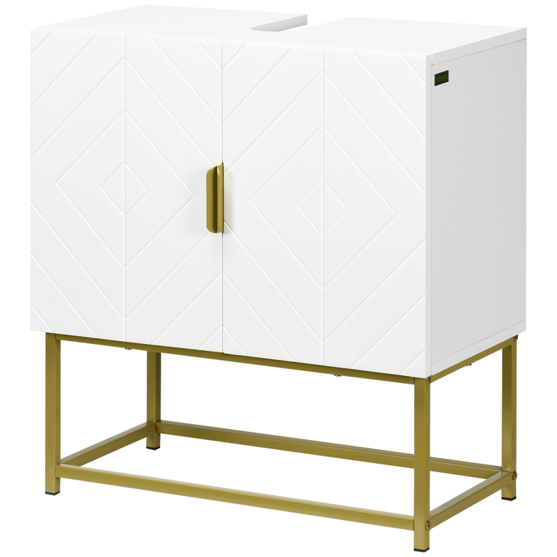 Kleankin Badezimmerschrank unter Waschbecken - Unterschrank für das Badezimmer - Schrank mit 2 Türen und Regalen - Maße 60L x 30B x 65H cm weiß Aosom – Bild 1 von 2