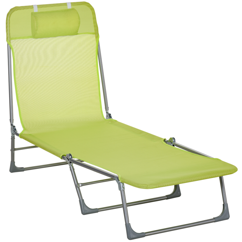 Outsunny Sonnenliege Gartenliege klappbar mit abnehmbarem Kissen verstellbare Rückenlehne in 5 Stufen Maße 182L x 56B x 28H cm grün Aosom – Bild 1 von 2