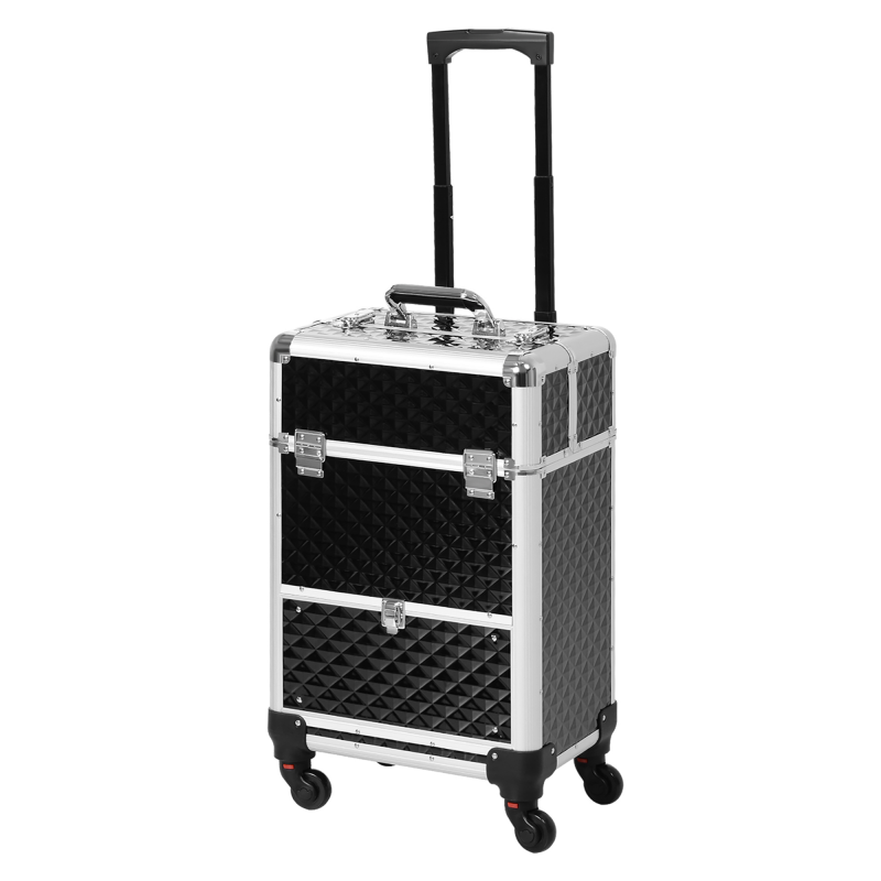 HOMCOM Make-up-Trolley-Koffer, Kosmetikkoffer mit Teleskopgriff 34L x 25B x 62H cm Alu-Schwarz Aosom – Bild 1 von 2