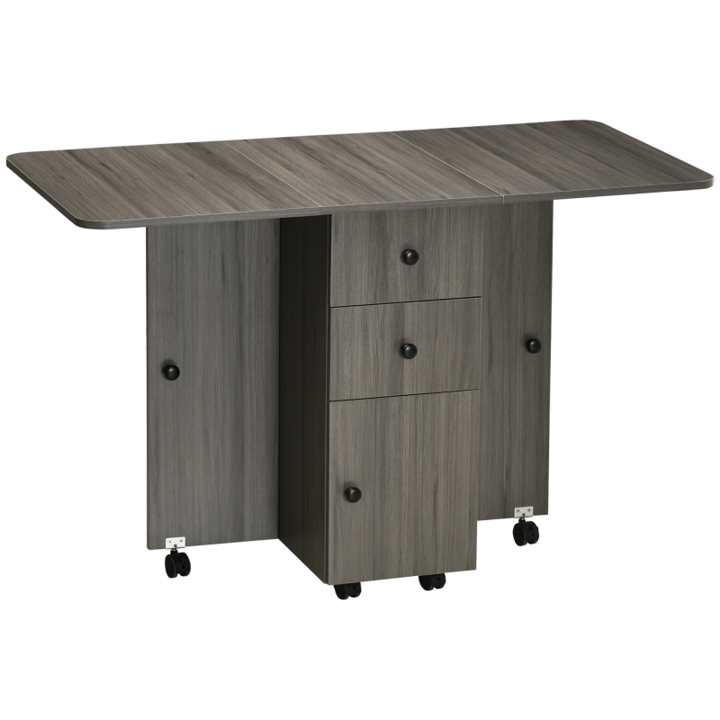 HOMCOM Klappbarer Esstisch Küchentisch mit 2 klappbaren Böden, 2 Schubladen, 1 Schrank und 1 Ablage 120 x 60 x 76,5 cm - Dunkelgrau Aosom – Bild 1 von 2