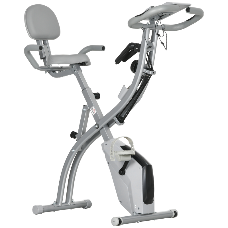 HOMCOM Faltbares Heimfahrrad, Trainingsfahrrad, Heimtrainer für Erwachsene, 8 Stufen magnetischer Widerstand, Handpulssensoren, multifunktionales LCD-Display, verstellbarer Sattel, Stahl, Silbergrau Aosom – Bild 1 von 2
