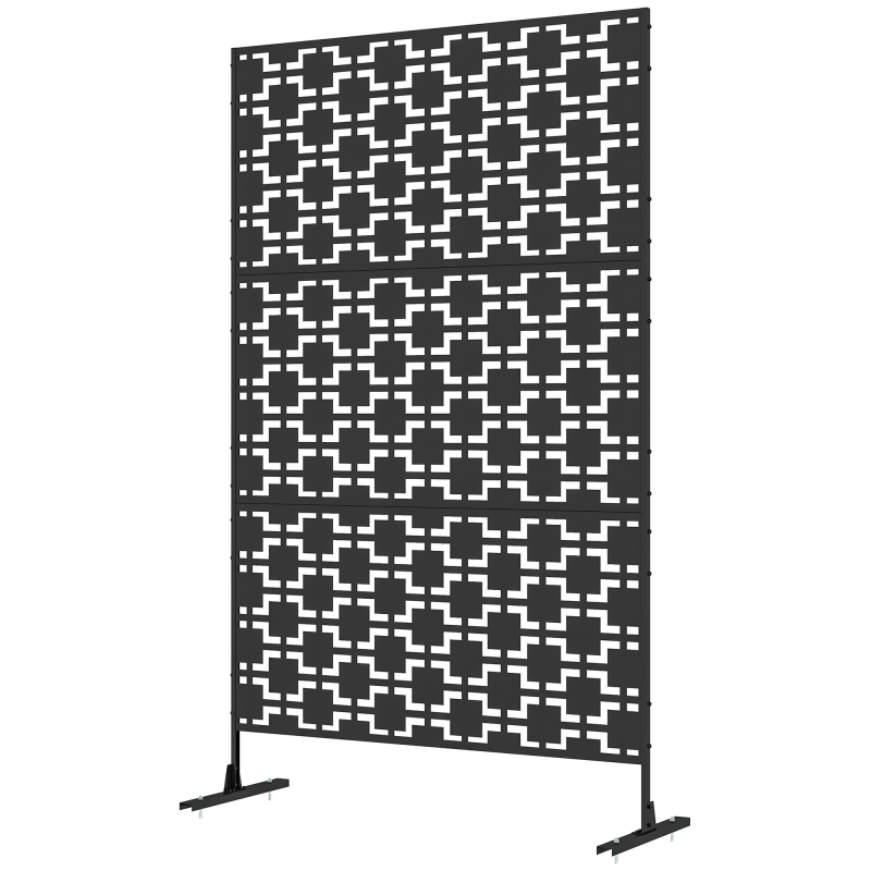 Outsunny Dekorativer Windschutz aus Metall mit geometrischem Design - 122 x 45 x 198 cm, Schwarz Aosom – Bild 1 von 2