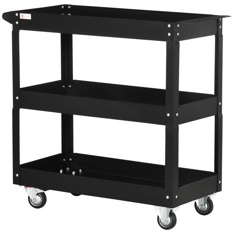 DURHAND Werkstattwagen aus Stahl mit 3 Regalen auf Rollen mit Griff - max. Belastung 150 kg - 83 x 35,3 x 76 cm Schwarz Aosom – Bild 1 von 2