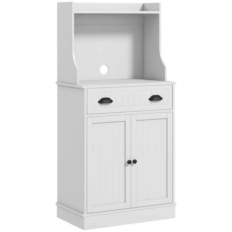 HOMCOM Mikrowellenregal, Küchenschrank, 3-stufig verstellbares Regal, mit offenem Raum, 1 Schublade und 2 Türen, Küchenmöbel, modernes Design, 61 x 35 x 125,4 cm, weiß Aosom – Bild 1 von 2