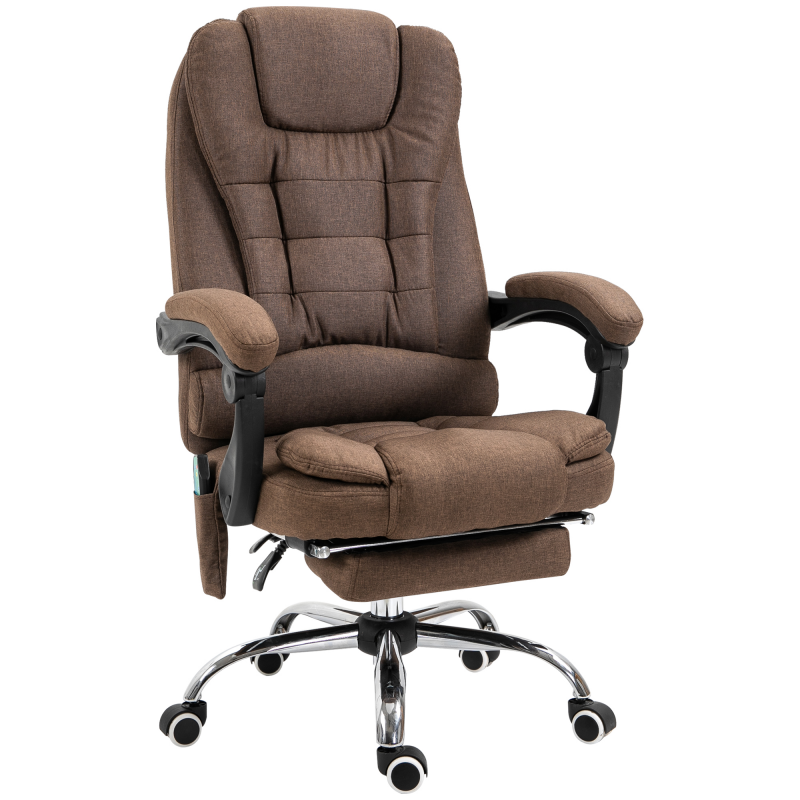 Vinsetto Chefsessel mit Massagefunktion und Heizung, ergonomischer Bürosessel, höhenverstellbare Rückenlehne, ausziehbare Fußstütze + integriertes Lordosenkissen, Braun Aosom – Bild 1 von 2