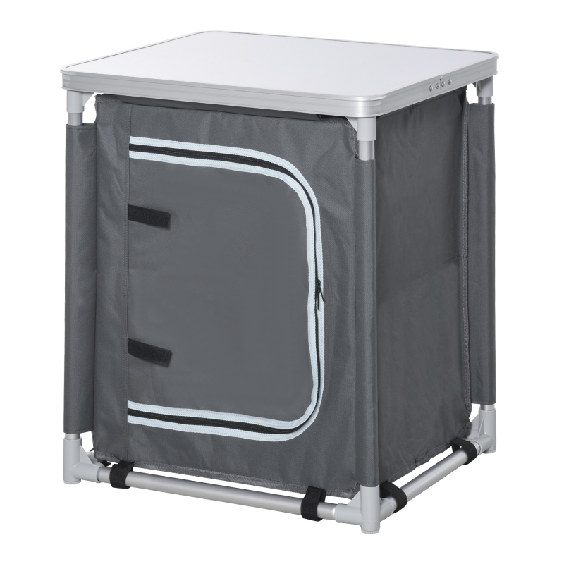 Outsunny Klappbarer Campingküchenschrank mit 2 Regalen und Transporttasche, Aluminium und Oxford-Gewebe 60x49x70 cm Grau Aosom – Bild 1 von 2
