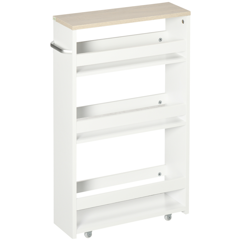 Kleankin 3-Ebenen Ablagewagen Aufbewahrungswagen Regal auf Rollen für schmale Küche Badezimmer Waschküche Büro mit Griff - 48 x 15 x 80 cm Weiß Aosom – Bild 1 von 2