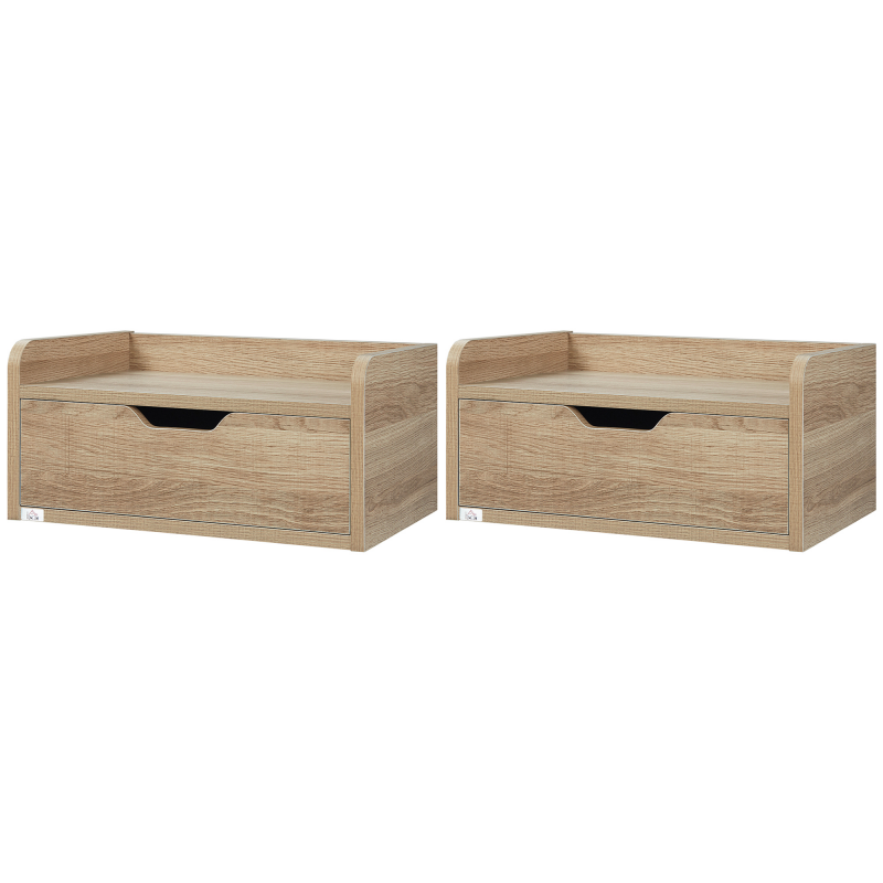 HOMCOM Set mit 2 wandmontierten Nachttischen Nachtschränke - mit Schublade, Tischplatte - aus Spanplatten, Maße 40B x 30T x 19,5H cm Natur Aosom – Bild 1 von 2