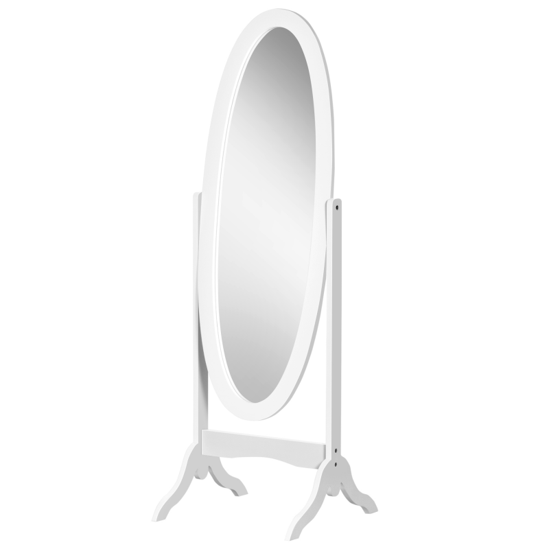 HOMCOM Ovaler freistehender Spiegel im Shabby Chic-Stil mit verstellbarer Neigung, Maße 48L x 46B x 147H cm - MDF Weiß Aosom – Bild 1 von 2