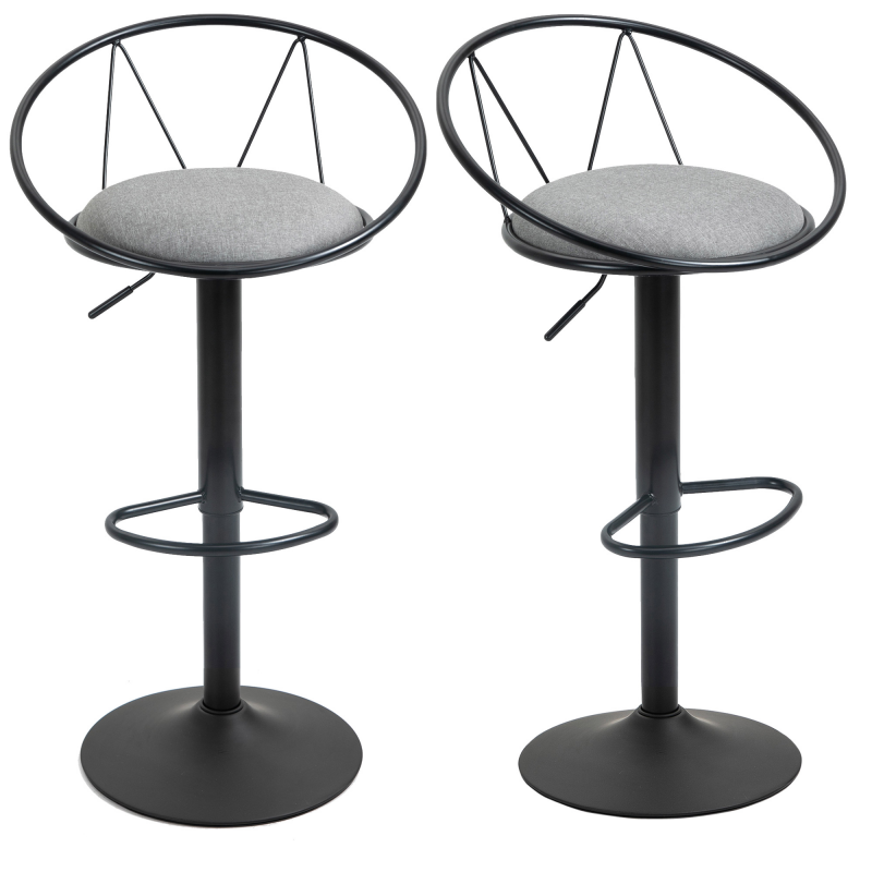 HOMCOM Set mit 2 Barhockern im neo-retro Design, höhenverstellbar und drehbar mit Metall-Fußstütze in Schwarz und Leinen in Grau Aosom – Bild 1 von 2