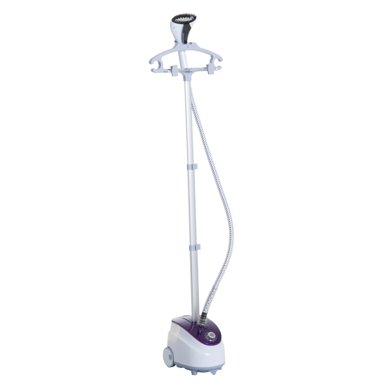 HOMCOM Dampfgarer vertikal Dampfbügler für Kleidung 1,8 L 1800 W Dampffluss 30 g/min teleskopischer Ständer weiß violett Aosom – Bild 1 von 2