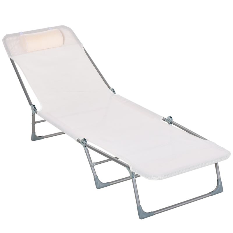 Outsunny Sonnenliege Gartenliege verstellbar klappbar mit Kissen und 5-fach verstellbarer Rückenlehne 182L x 56B x 28H cm creme Aosom – Bild 1 von 2