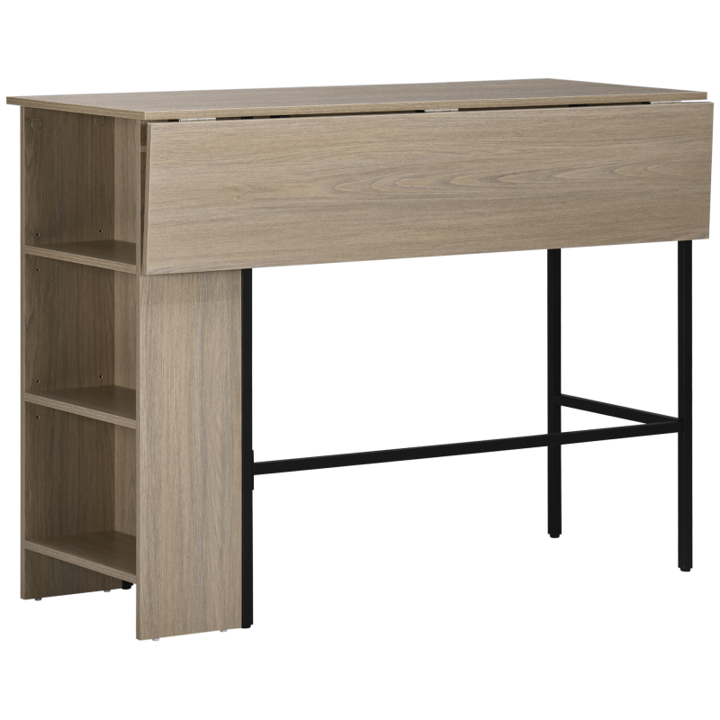 HOMCOM Bar-Tisch mit Aufbewahrung Bistrot-Insel mit klappbarer Seitenplatte und 3 Regalen - 120 x 76 x 91,4 cm Aosom – Bild 1 von 2