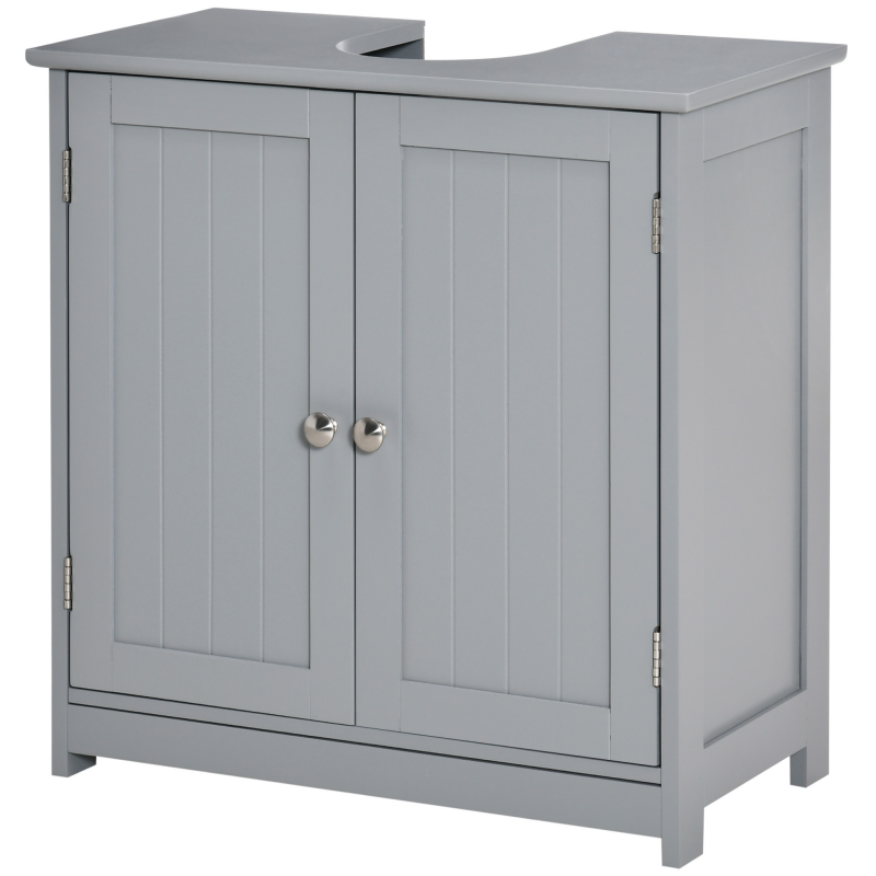 kleankin Badezimmer-Unterschrankmöbel - Waschtischmöbel - Schrank 2 Türen mit Regal - Maße 60L x 30W x 60H cm - in grauem Holz Aosom – Bild 1 von 2
