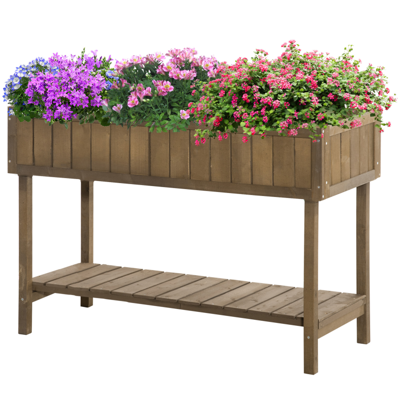 Outsunny Hochbeet-Pflanzkasten auf Beinen mit Regal 110L x 46B x 76H cm 8 Fächer & Bewässerungseinsätze Fichteholz Aosom – Bild 1 von 2