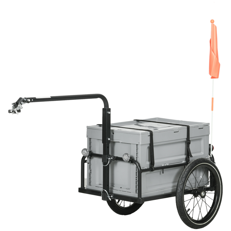 HOMCOM Fahrradanhänger mit abnehmbarer und faltbarer 65L Aufbewahrungsbox, Sicherheitsreflektoren, maximale Belastung von 40KG, grau Aosom – Bild 1 von 2