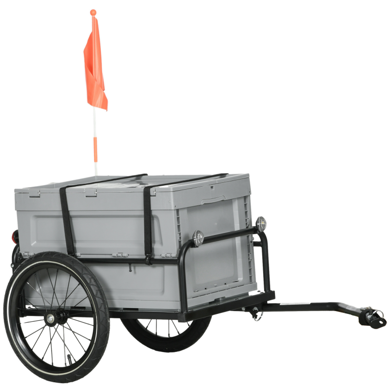 HOMCOM Fahrradanhänger mit abnehmbarer und klappbarer 65L Aufbewahrungsbox, Reifen und Sicherheitsreflektoren, maximale Traglast 40KG, Grau Aosom – Bild 1 von 2