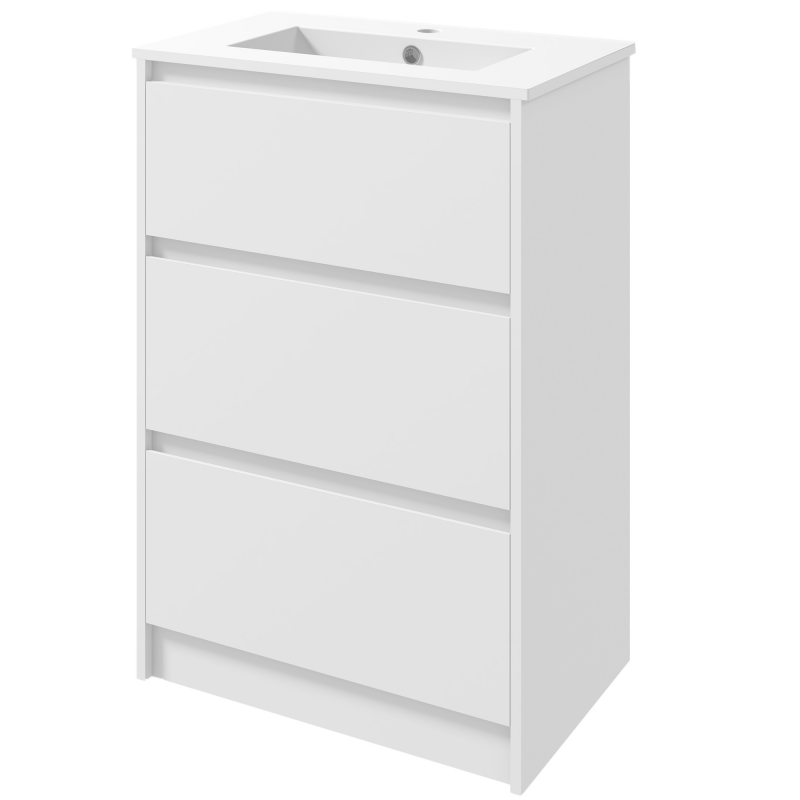 kleankin Badezimmerschrank mit 2 Schubladen und synthetischem Keramikwaschbecken, 61 x 37 x 88 cm, glänzendes Weiß lackiert Aosom – Bild 1 von 2