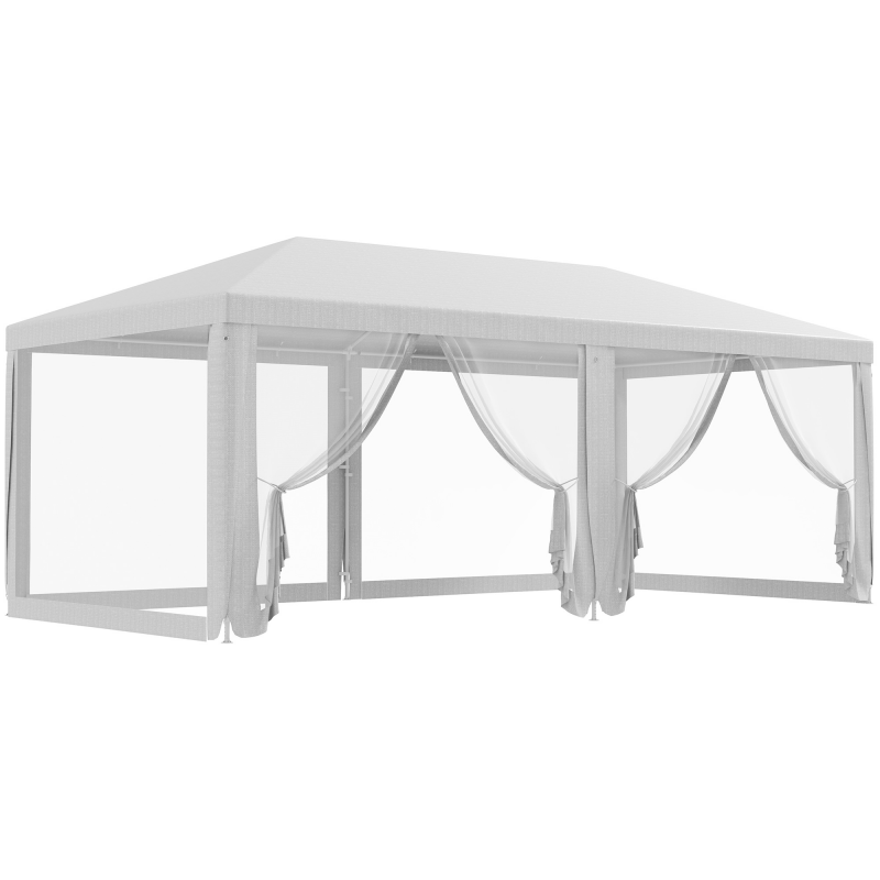 Outsunny Garten Empfangszelt Pavillon mit 6 abnehmbaren Seitenwänden, Maße 6L x 3B m, für Partys, Veranstaltungen, Weiß Aosom – Bild 1 von 2