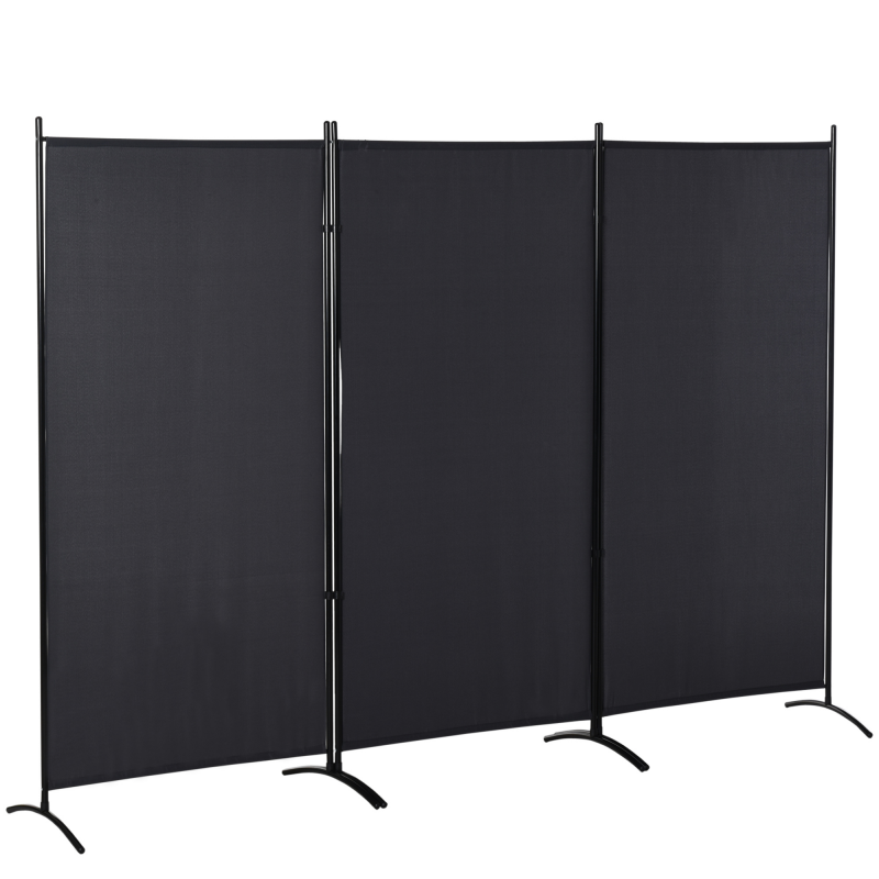 HOMCOM Paravent 3 Paneele Abm. 2,53L x 0,5B x 1,82H m Seitenstore Sichtschutzzaun auf Fuß Raumteiler Metall Hochdichtes Polyester dunkelgrau Aosom – Bild 1 von 2
