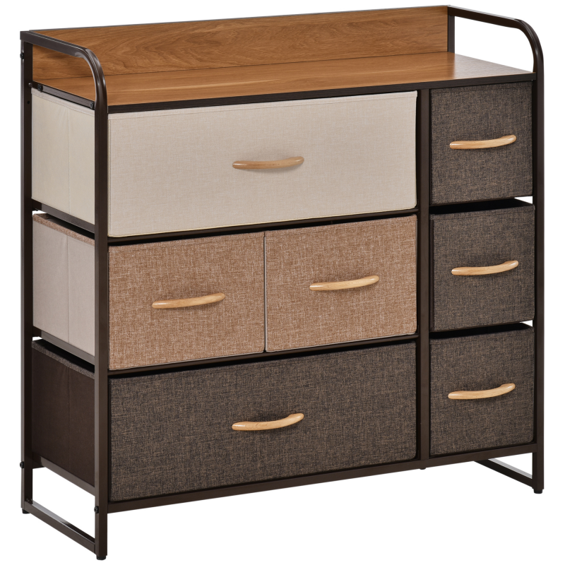 HOMCOM Kommode 7 Schubladen Aufbewahrungsmöbel Stoffklappschublade - schwarzes Stahlgestell - 80L x 29B x 78,5H cm, Schlafzimmer, Eingang, Wohnzimmer, Multicolor Aosom – Bild 1 von 2
