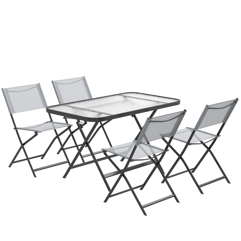 Outsunny Gartenmöbelset 4 Stühle + 1 Gartentisch 5-teilig klappbar Stühle Textilene und gehärtetes Glasplatte Grau Aosom – Bild 1 von 2