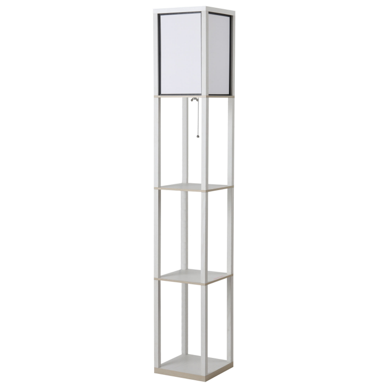 HOMCOM Regal-Stehlampe Stehlampe 26B x 26T x 160H cm 3 Regale 4 Ebenen MDF Weiß Aosom – Bild 1 von 2
