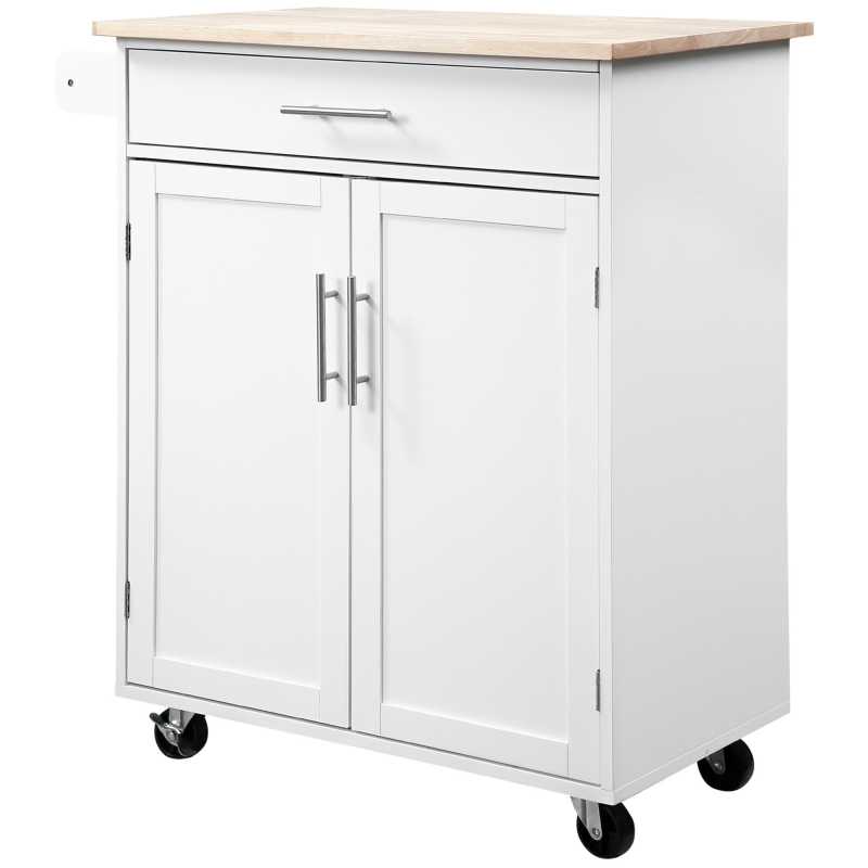 HOMCOM Servierwagen auf Rollen Küchenwagen mit Schublade Schrank und Handtuchhalter - 83B x 45T x 91,5H cm weiß Aosom – Bild 1 von 2