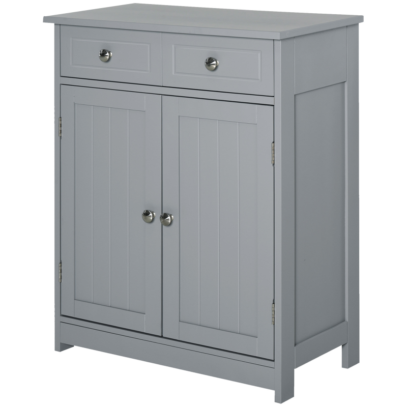 kleankin Badezimmerschrank, Badezimmerschrank mit 2 Türen 2 Schubladen - 60 x 30 x 75 cm - Grau Aosom – Bild 1 von 2
