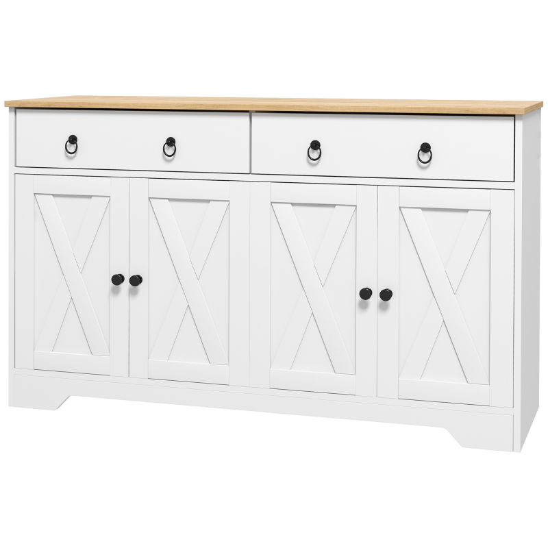 HOMCOM Buffet Aufbewahrungsschrank Küchenmöbel Landhausstil 2 Schubladen und 2 Schränke mit höhenverstellbaren Regalen - Maße 121L x 37B x 75H cm weiß Aosom – Bild 1 von 2