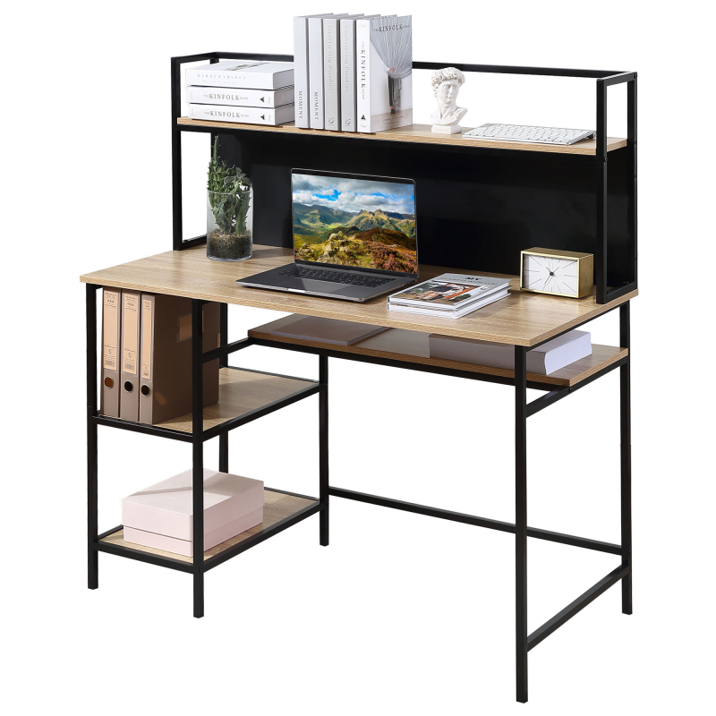 HOMCOM Schreibtisch mit Aufbewahrung Computer Schreibtisch mit 4 Regalen, großer Arbeitsplatte und schwarzer Tafel für Wohnzimmer Schlafzimmer Home Office 120L x 53B x 126H cm, Eiche und Schwarz Aosom – Bild 1 von 2