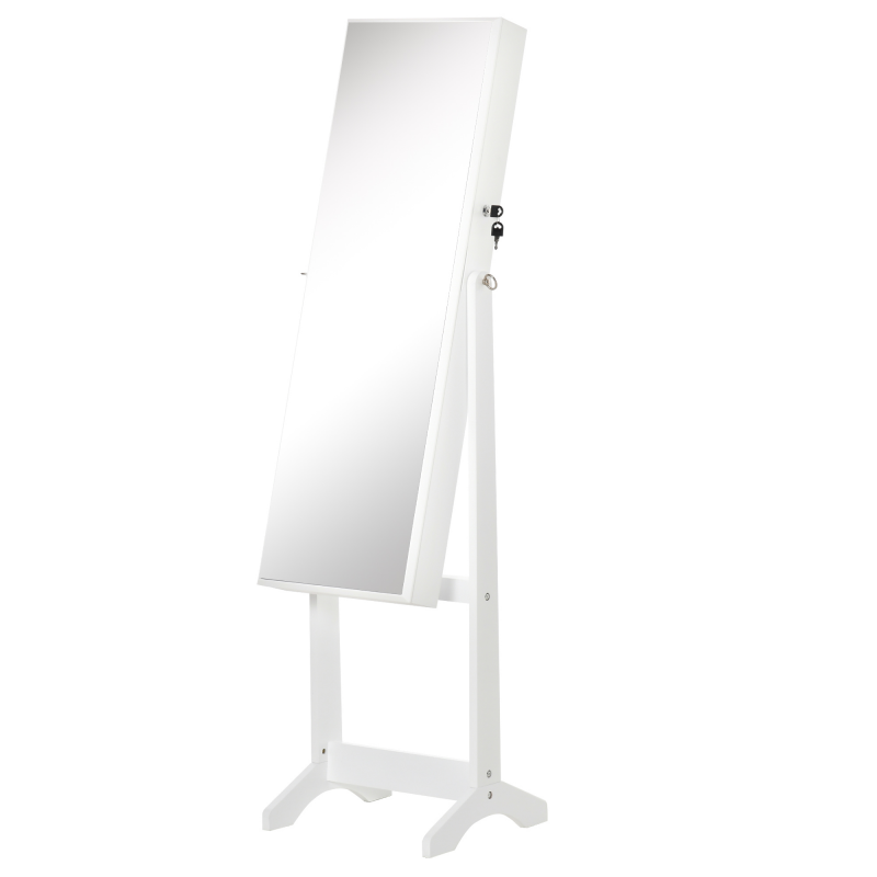 HOMCOM Schmuckschrank mit Standspiegel und vielfältiger Aufbewahrung verstellbare Neigung Schloss 46B x 36,5T x 151,5H cm in Weiß Aosom – Bild 1 von 2