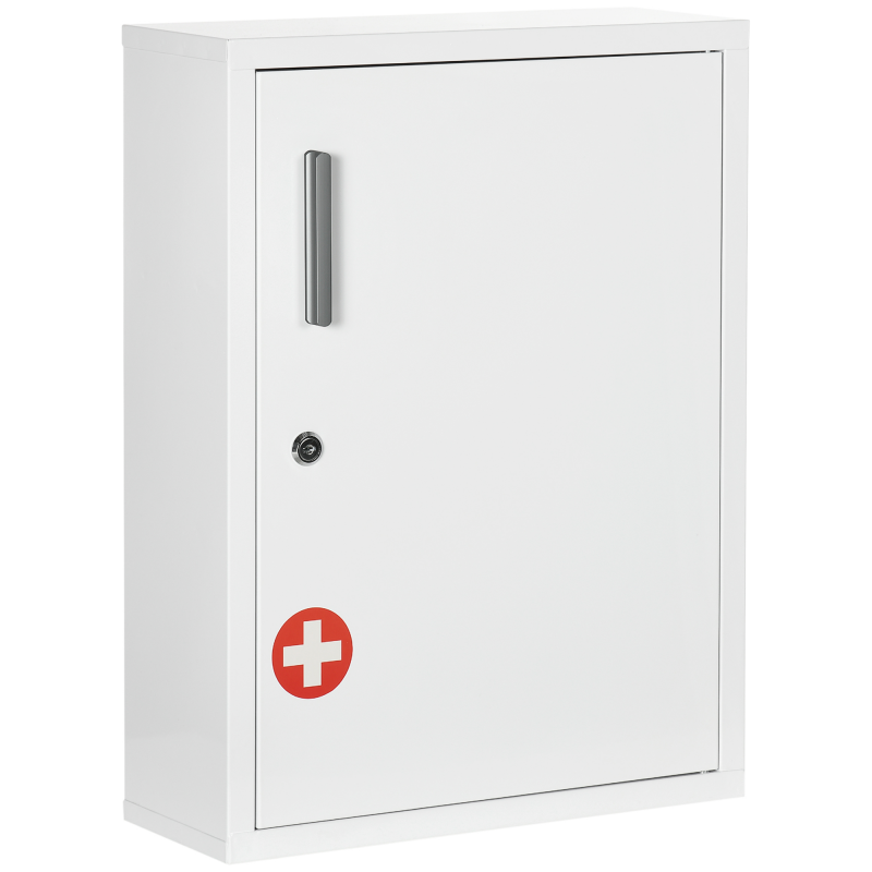 kleankin Medizinschrank Wand-Medikamentenschrank 2 Regale 3 Ebenen mit abschließbarer Tür 2 Schlüssel Stahl 40 x 15 x 53,5 cm Weiß Aosom – Bild 1 von 2